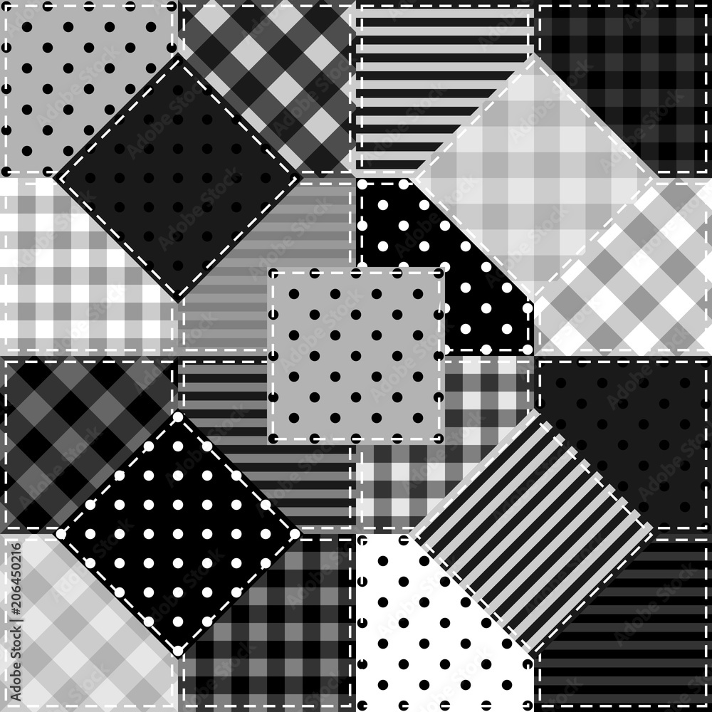 black and white patchwork background with different patterns black and white patchwork background with different patterns