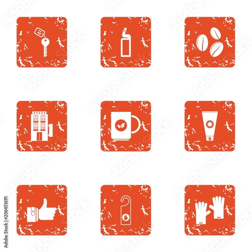 Guesthouse industry icons set. Grunge set of 9 guesthouse industry vector icons for web isolated on white background