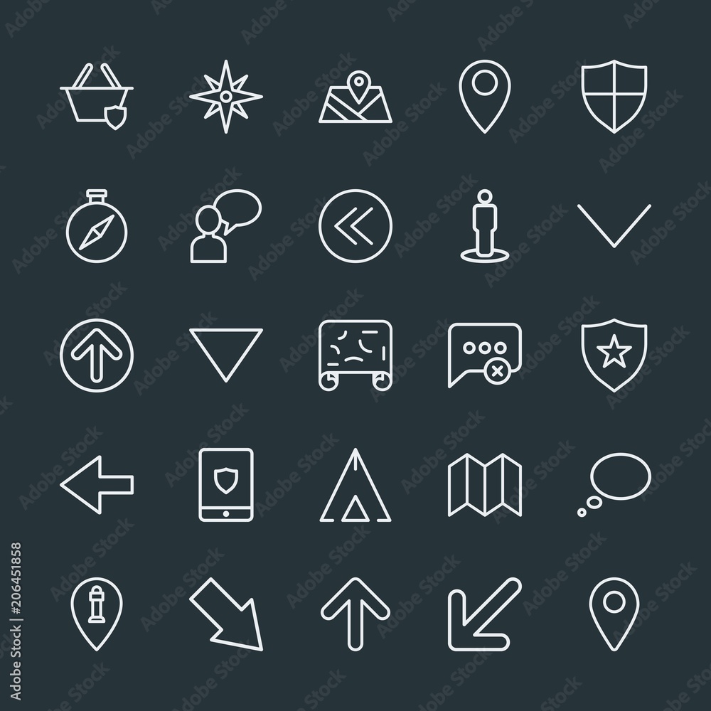 Modern Simple Set of location, arrows, chat and messenger, security Vector outline Icons. Contains such Icons as world, speech, location and more on dark background. Fully Editable. Pixel Perfect. Modern Simple Set of location, arrows, chat and messenger, security Vector outline Icons. Contains such Icons as world, speech, location and more on dark background. Fully Editable. Pixel Perfect.