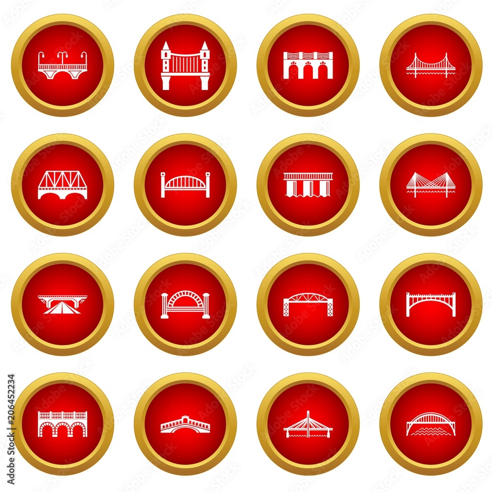 Bridge icons set. Simple illustration of 16 bridge icons set vector icons for web Bridge icons set. Simple illustration of 16 bridge icons set vector icons for web