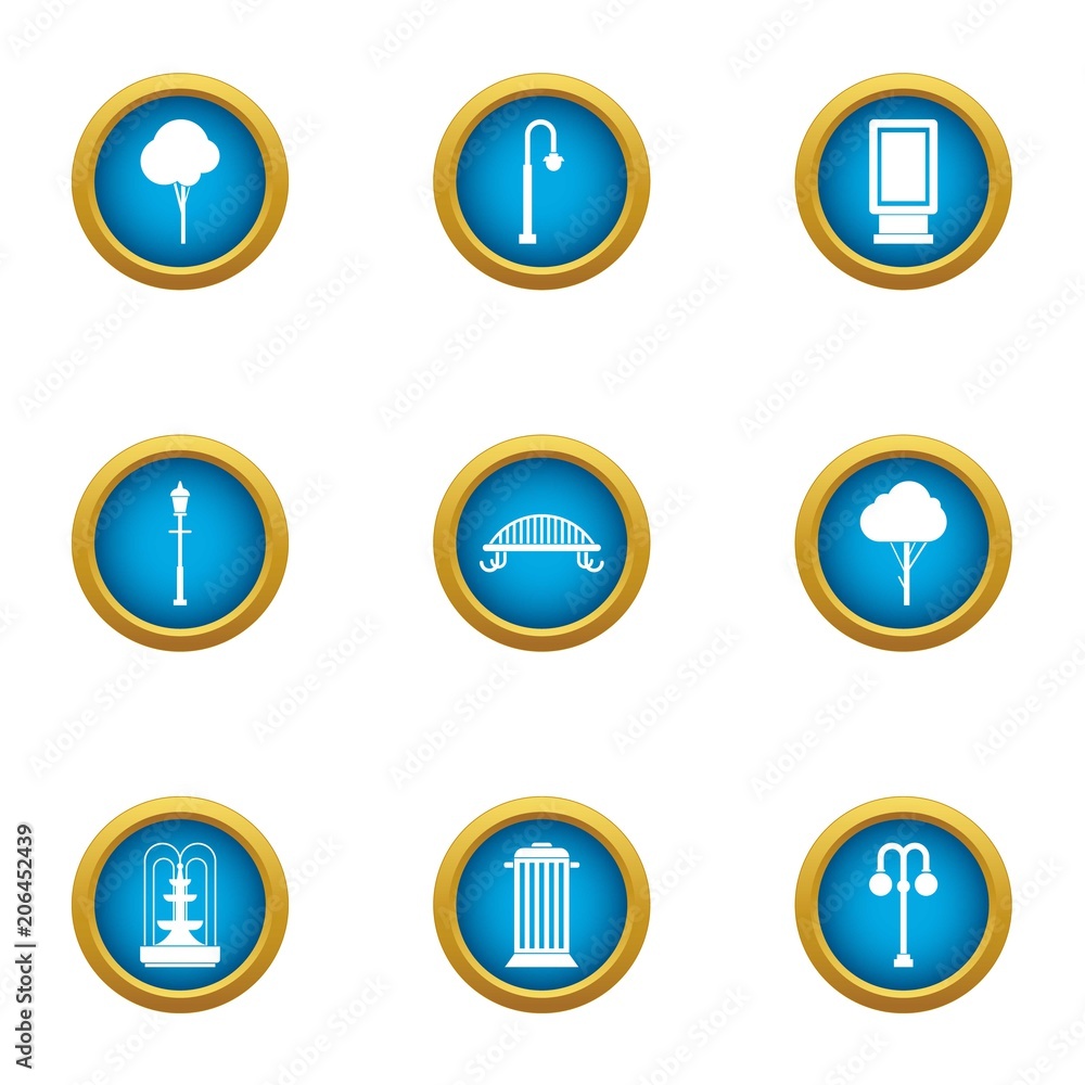 Urban infrastructure icons set. Flat set of 9 urban infrastructure vector icons for web isolated on white background Urban infrastructure icons set. Flat set of 9 urban infrastructure vector icons for web isolated on white background