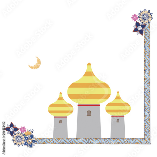 eastern towers clip art and line with flowers frame illustration on white background photo