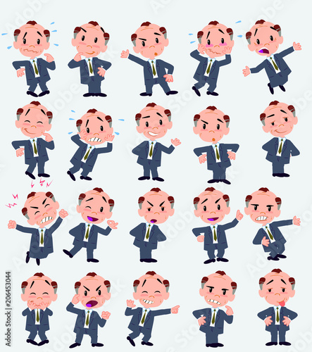 Cartoon character old businessman. Set with different postures, attitudes and poses, doing different activities in isolated vector illustrations.