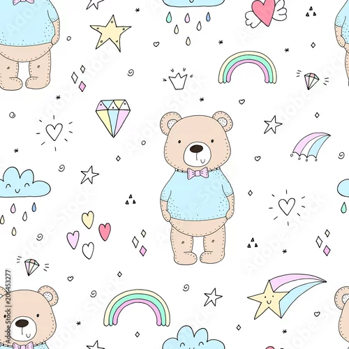 Tapety Ładny wzór z zabawnym misiem. ilustracji wektorowych