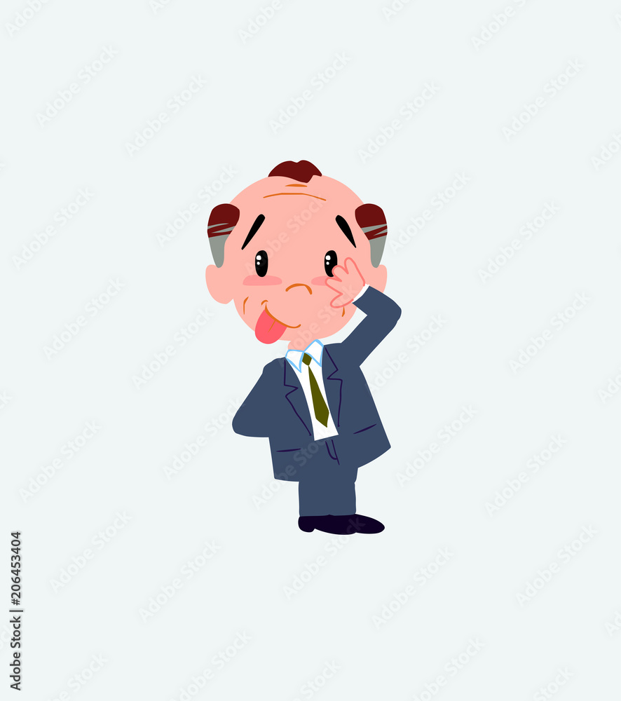 Old businessman sticks out his tongue in gesture of funny shyness. Old businessman sticks out his tongue in gesture of funny shyness.