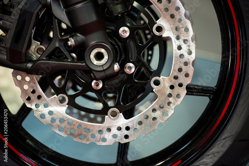 Motorcycle disk brakes on modern motorbike