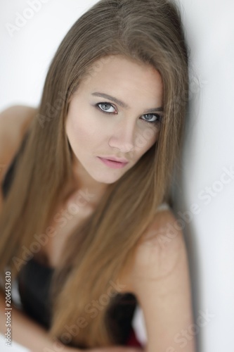 closeup. face of a beautiful girl with long hair