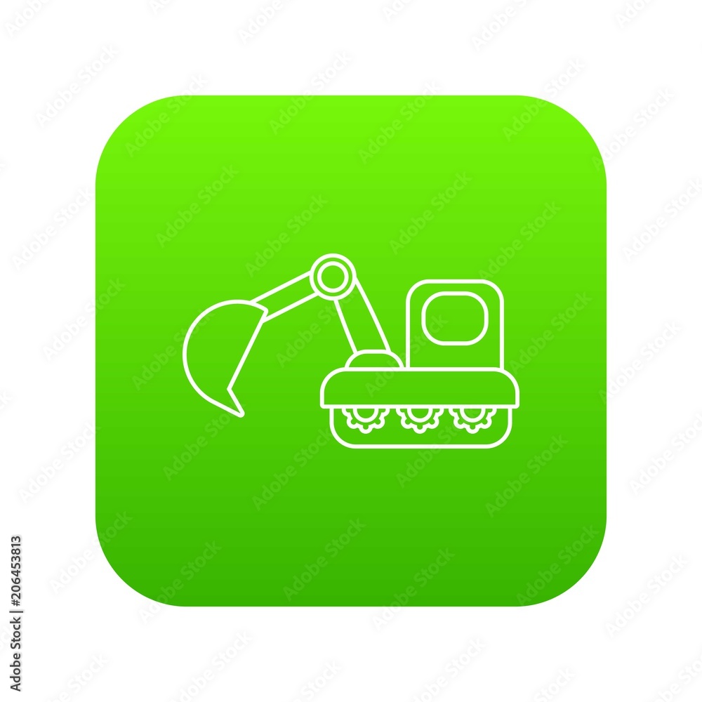 Obraz premium Excavator icon green vector isolated on white background