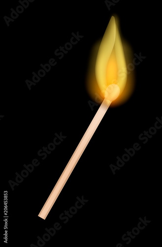 Burning match stick mockup. Realistic illustration of burning match stick vector mockup for web design isolated on white background