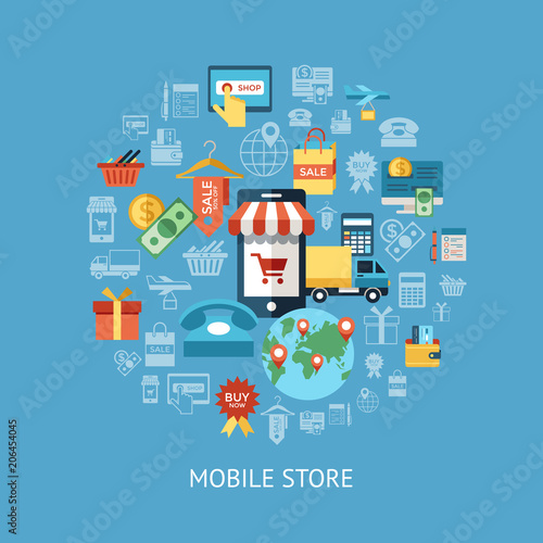 Wallpaper Mural PrintDigital vector line icons set mobile shopping Torontodigital.ca