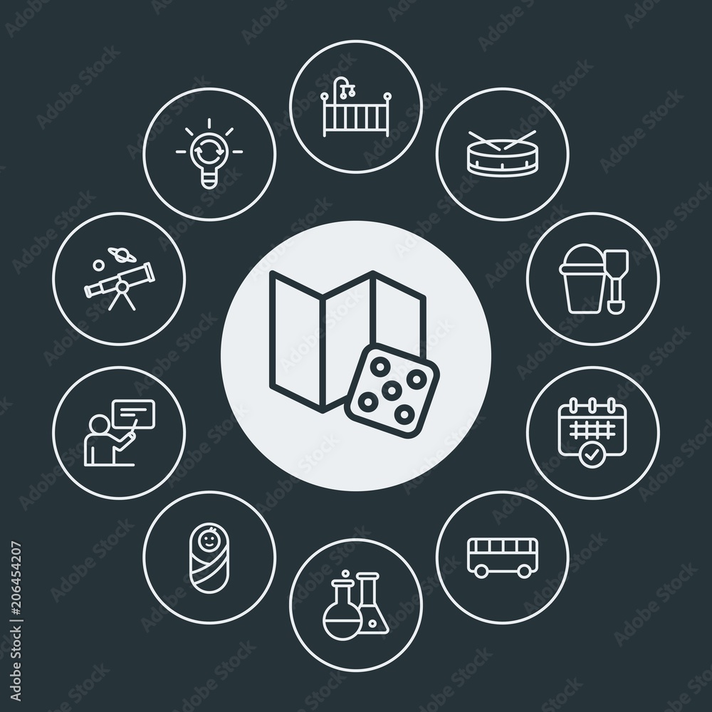 education, kids and toys Infographic Circle outline Icons Set. Contains such Icons as science, dice, space, toy, business, car, musical, instrument, sky and more. Fully Editable. Pixel Perfect education, kids and toys Infographic Circle outline Icons Set. Contains such Icons as science, dice, space, toy, business, car, musical, instrument, sky and more. Fully Editable. Pixel Perfect