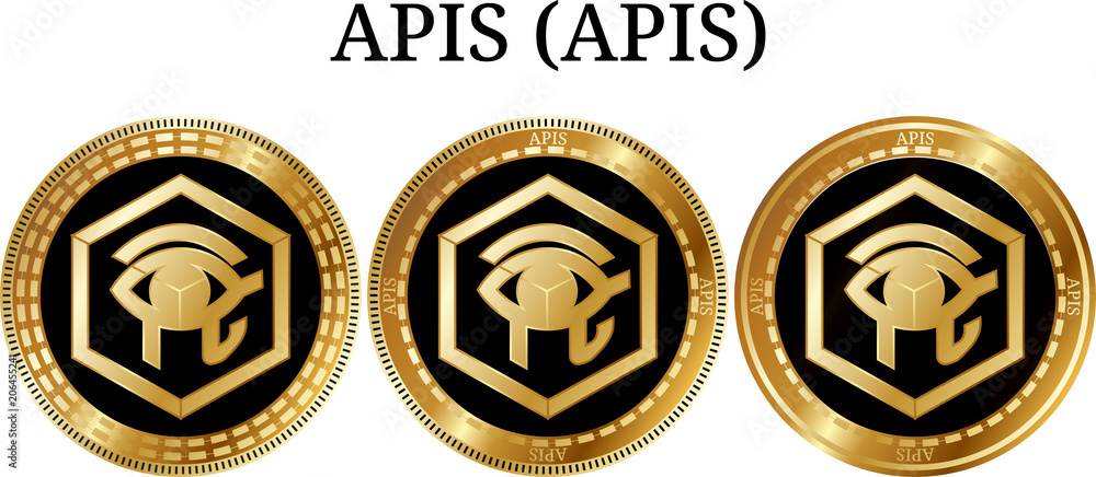 Naklejka premium Set of physical golden coin APIS (APIS)