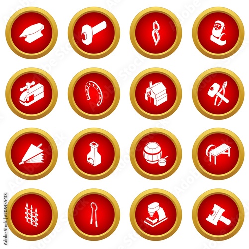 Blacksmith tools icons set. Simple illustration of 16 blacksmith tools icons set vector icons for web
