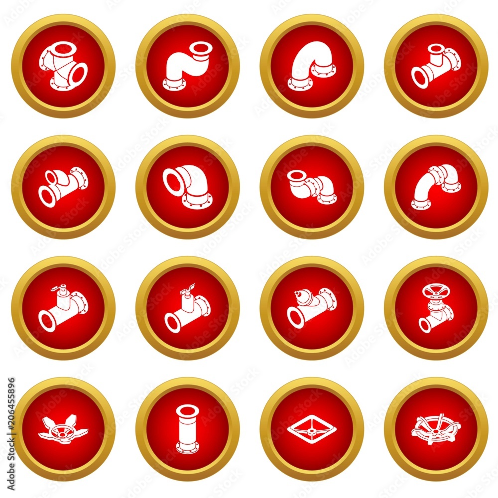 Pipeline constructor icons set. Isometric illustration of 16 pipeline constructor icons set vector icons for web Pipeline constructor icons set. Isometric illustration of 16 pipeline constructor icons set vector icons for web
