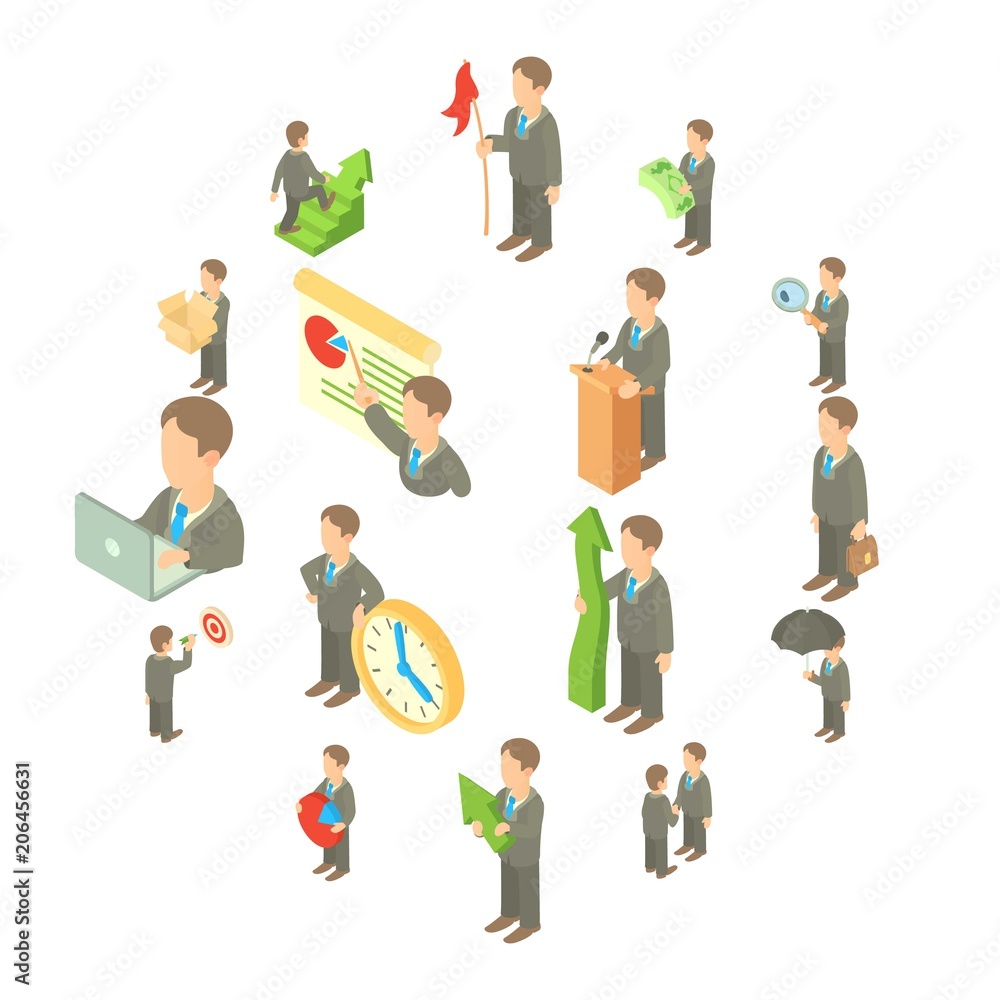Business icons set in cartoon style. Office worker set collection vector illustration. Business icons set in cartoon style. Office worker set collection vector illustration.