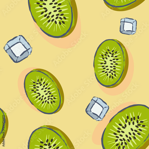 seamless kiwi pattern on orange pastel background