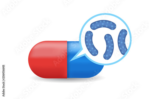 Probiotic  Bacterial microorganism. Realistic pills. Vector illustration