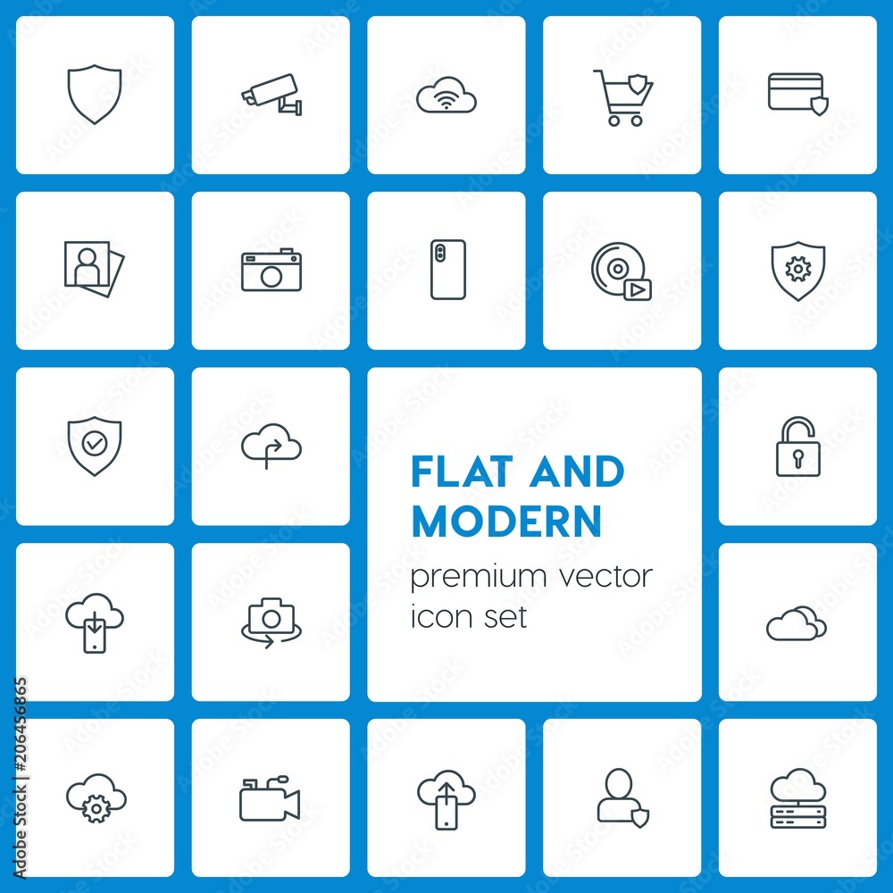 Modern Simple Set of cloud and networking, security, video, photos Vector outline Icons. Contains such Icons as camera, wireless, beauty and more on dark background. Fully Editable. Pixel Perfect Modern Simple Set of cloud and networking, security, video, photos Vector outline Icons. Contains such Icons as camera, wireless, beauty and more on dark background. Fully Editable. Pixel Perfect