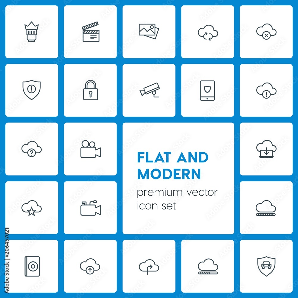 Modern Simple Set of cloud and networking, security, video, photos Vector outline Icons. Contains such Icons as television, car, photo, dvd and more on dark background. Fully Editable. Pixel Perfect Modern Simple Set of cloud and networking, security, video, photos Vector outline Icons. Contains such Icons as television, car, photo, dvd and more on dark background. Fully Editable. Pixel Perfect