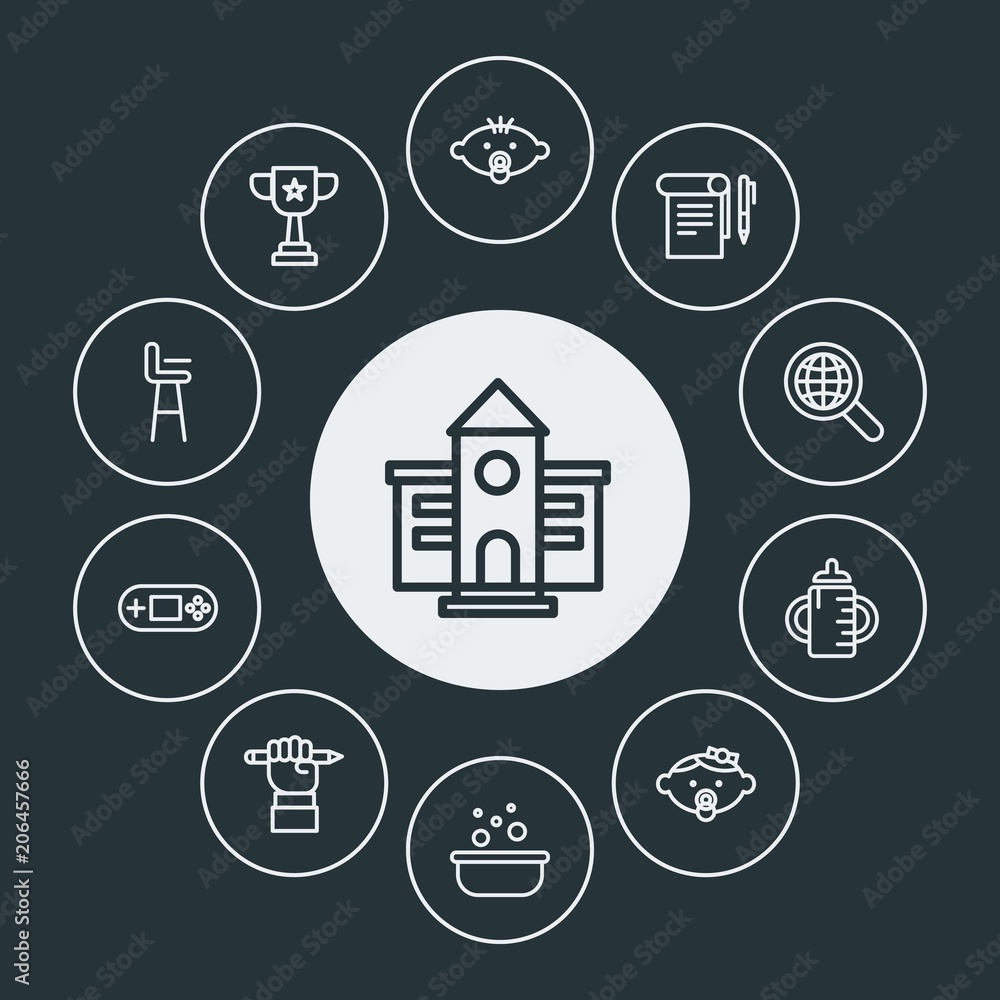 education, kids and toys Infographic Circle outline Icons Set. Contains such Icons as boy, chair, bath, sport, education, video, child, bottle, day, baby and more. Fully Editable. Pixel Perfect education, kids and toys Infographic Circle outline Icons Set. Contains such Icons as boy, chair, bath, sport, education, video, child, bottle, day, baby and more. Fully Editable. Pixel Perfect