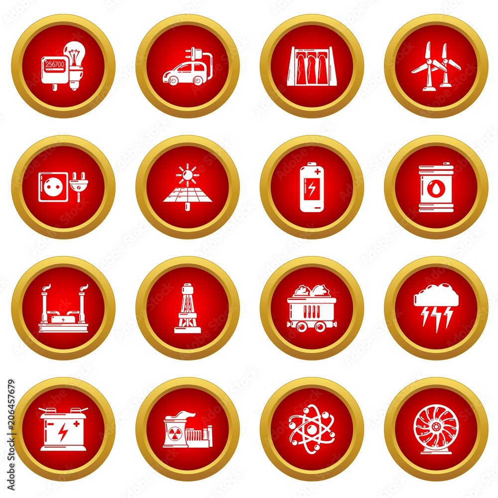 Energy sources icons set. Simple illustration of 16 energy sources vector icons for web