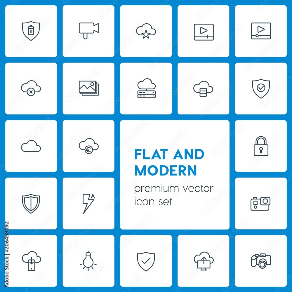 Modern Simple Set of cloud and networking, security, video, photos Vector outline Icons. Contains such Icons as lightbulb, picture, phone and more on dark background. Fully Editable. Pixel Perfect Modern Simple Set of cloud and networking, security, video, photos Vector outline Icons. Contains such Icons as lightbulb, picture, phone and more on dark background. Fully Editable. Pixel Perfect