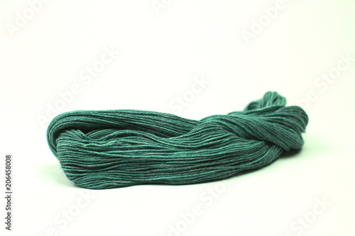 Green hank of knitting yarn