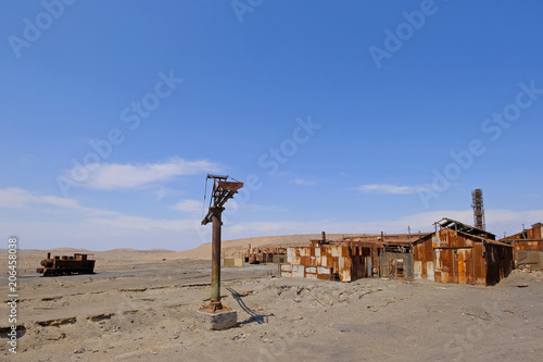 Abandoned Humberstone and Santa Laura saltpeter works factory, near Iquique, northern Chile, South America. This abandoned nitrate town was extremely important for the early economy of Chile.