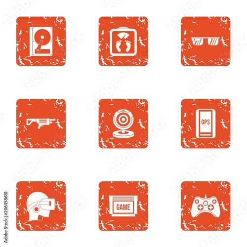 Game over icons set. Grunge set of 9 game over vector icons for web isolated on white background