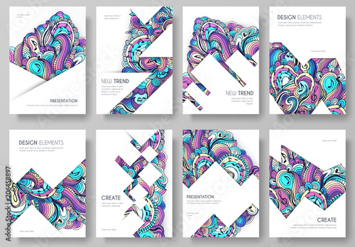 Abstract vector brochure cards set. Print art template of flyear, magazines, posters, book cover, banners. Colorful design invitation concept background. Layout ornament illustrations modern page