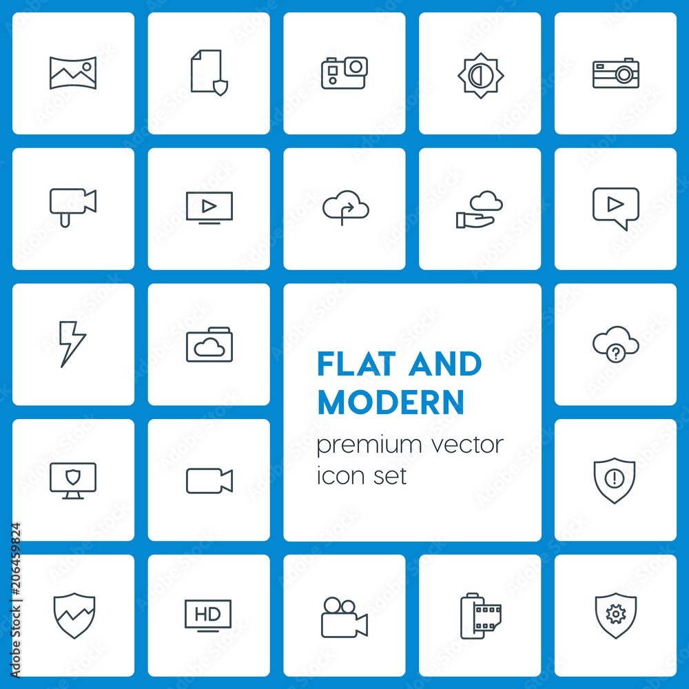 Modern Simple Set of cloud and networking, security, video, photos Vector outline Icons. Contains such Icons as flash, scenery, hd, video and more on dark background. Fully Editable. Pixel Perfect Modern Simple Set of cloud and networking, security, video, photos Vector outline Icons. Contains such Icons as flash, scenery, hd, video and more on dark background. Fully Editable. Pixel Perfect