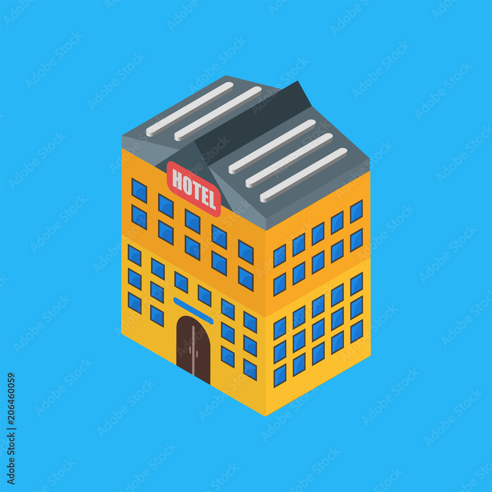 Hotel icon vector sign and symbol isolated on white background , isometric design Hotel icon vector sign and symbol isolated on white background , isometric design
