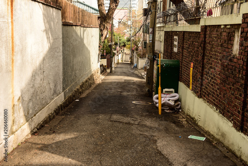 Photography landscape of common old town, narrow street  in seoul, korea