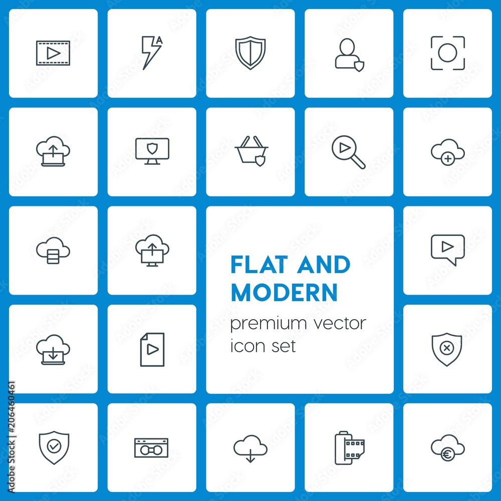 Modern Simple Set of cloud and networking, security, video, photos Vector outline Icons. Contains such Icons as lightning, film, vintage and more on dark background. Fully Editable. Pixel Perfect Modern Simple Set of cloud and networking, security, video, photos Vector outline Icons. Contains such Icons as lightning, film, vintage and more on dark background. Fully Editable. Pixel Perfect