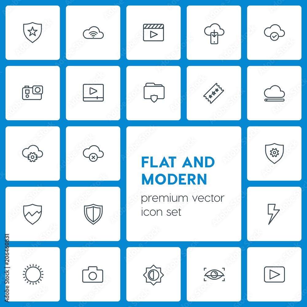 Modern Simple Set of cloud and networking, security, video, photos Vector outline Icons. Contains such Icons as movie, nature, sign, cloud and more on dark background. Fully Editable. Pixel Perfect Modern Simple Set of cloud and networking, security, video, photos Vector outline Icons. Contains such Icons as movie, nature, sign, cloud and more on dark background. Fully Editable. Pixel Perfect