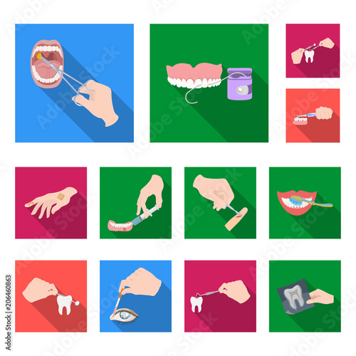 Manipulation by hands flat icons in set collection for design. Hand movement in medicine vector symbol stock web illustration.