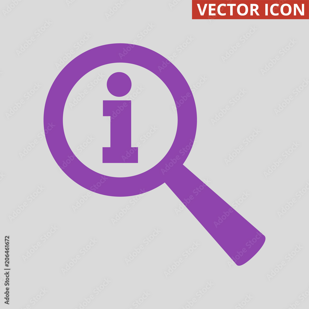 Magnifier info icon on grey background. Magnifier info icon on grey background.