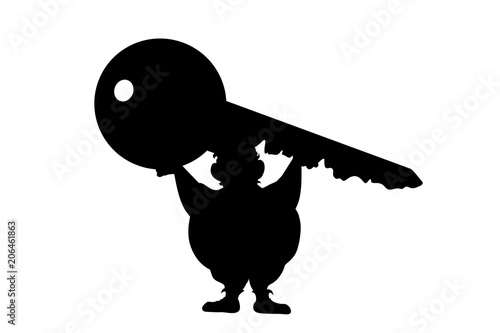 Vector silhouette of man with key on white background.
