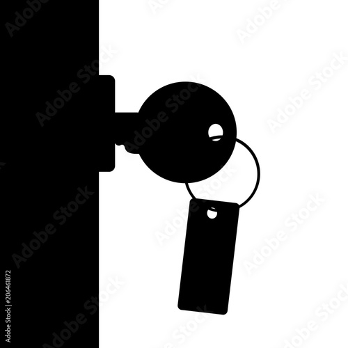 Vector silhouette of key in the lock.