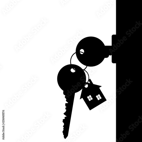Vector silhouette of key in the lock.