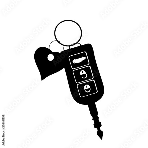 Vector silhouette of key from the car on white background.