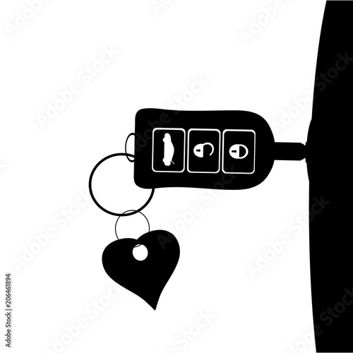 Vector silhouette of key from the car in the lock.