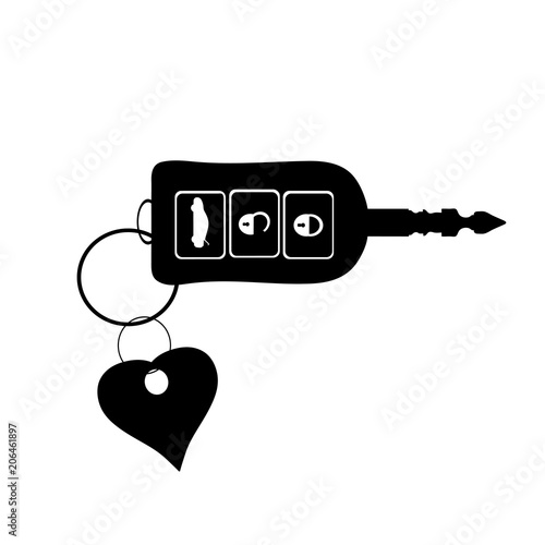 Vector silhouette of key from the car on white background.