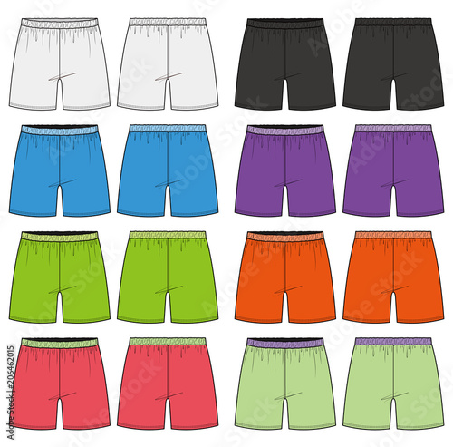 Pants Boxer Shorts fashion flat technical drawing template