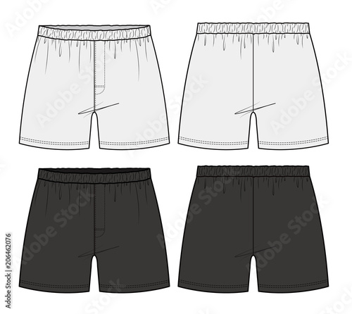 Pants Boxer Shorts fashion flat technical drawing template	