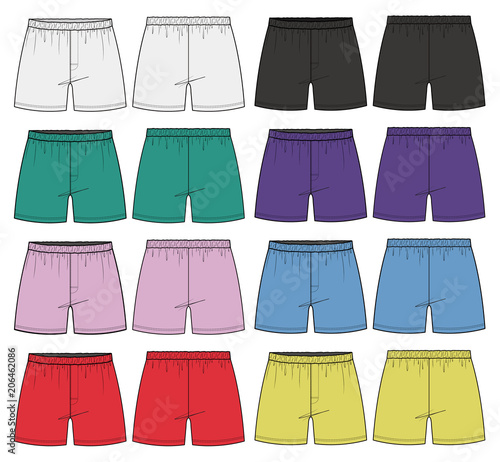 Pants Boxer Shorts fashion flat technical drawing template	