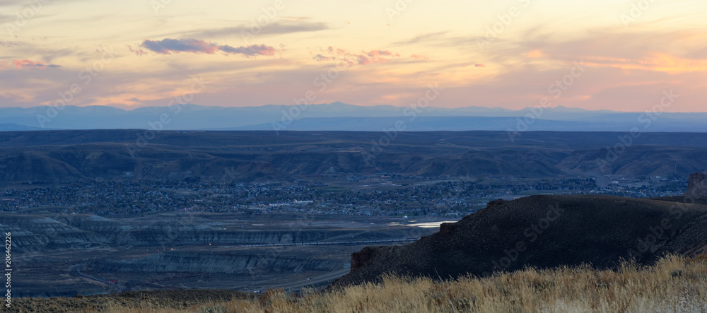 Fototapeta premium Sunset over the town of Green River, Wyoming
