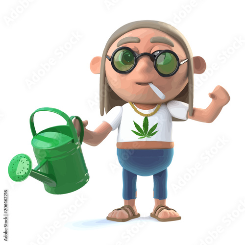 3d Stoner hippie waters his plants
