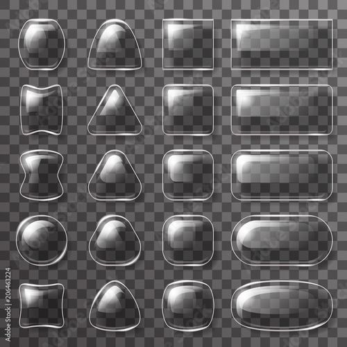 Glass plate ui buttons app icons transparent background design glossy elements vector illustration