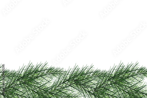 Merry Christmas and Happy New Year greeting card with Chrirstmas decor fir twigs. White and green colors illustration.